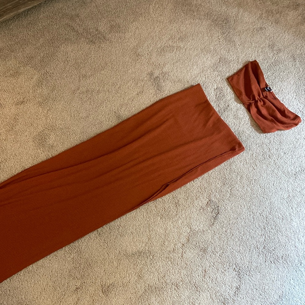 Burnt orange two piece crop skirt set